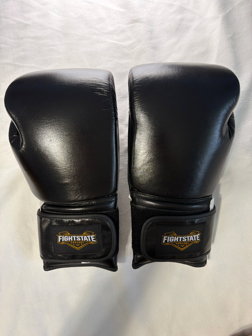 FightState Apparel Black Leather 14oz Boxing Gloves