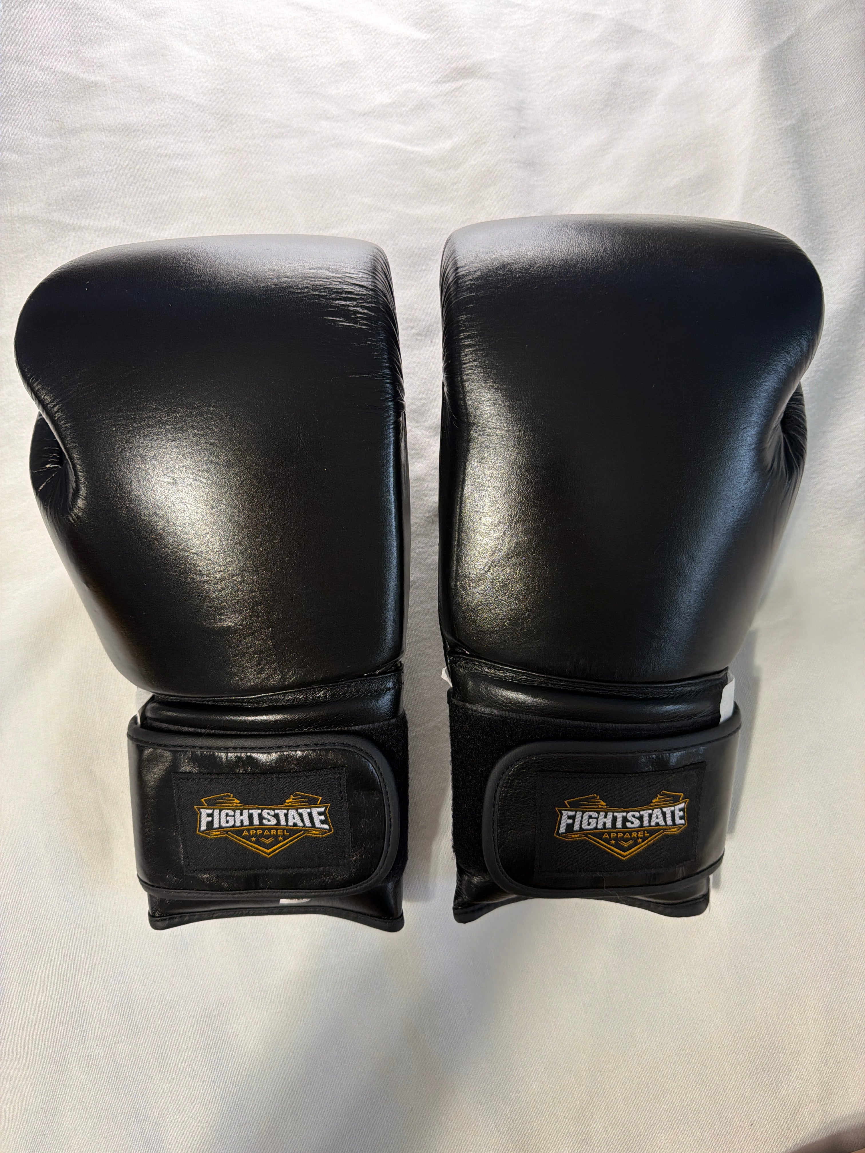 FightState Apparel Black Leather 14oz Boxing Gloves